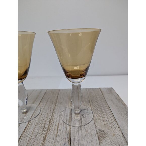 Southern Living Arlington Amber Handblown Crystal Wine Glasses Goblets Set of 2 - Picture 2 of 11
